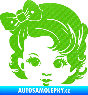 Samolepka Dítě v autě 110 levá holčička s mašlí 3D karbon zelený kawasaki
