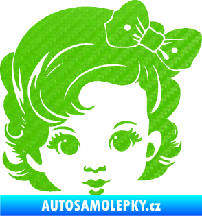 Samolepka Dítě v autě 110 pravá holčička s mašlí 3D karbon zelený kawasaki