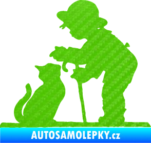 Samolepka Interiér 002 pravá dítě s kočičkou 3D karbon zelený kawasaki