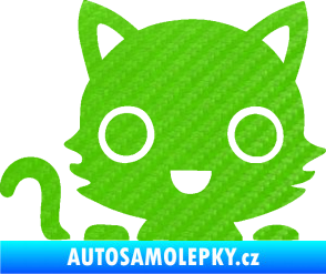 Samolepka Kočka 014 levá kočka v autě 3D karbon zelený kawasaki