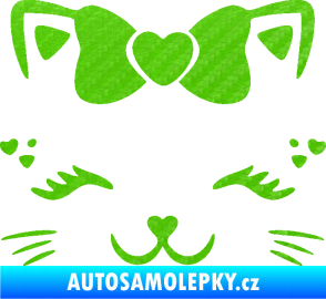 Samolepka Kočka 039 s mašličkou 3D karbon zelený kawasaki