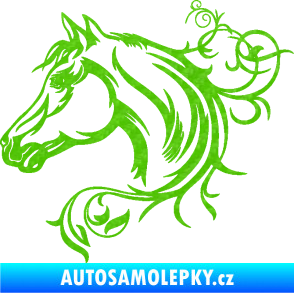 Samolepka Kůň 061 levá hlava s květinou 3D karbon zelený kawasaki