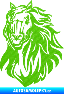 Samolepka Kůň 067 levá hlava s hřívou 3D karbon zelený kawasaki
