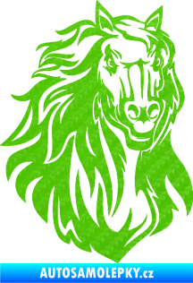 Samolepka Kůň 067 pravá hlava s hřívou 3D karbon zelený kawasaki