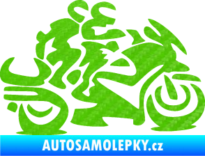 Samolepka Motorkář 009 pravá se spolujezdcem 3D karbon zelený kawasaki