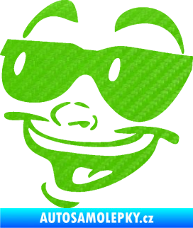 Samolepka Obličej 005 levá veselý s brýlemi 3D karbon zelený kawasaki