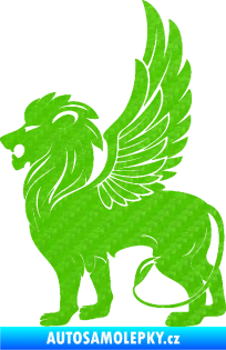 Samolepka Okřídlený lev 001 levá mytické zvíře 3D karbon zelený kawasaki
