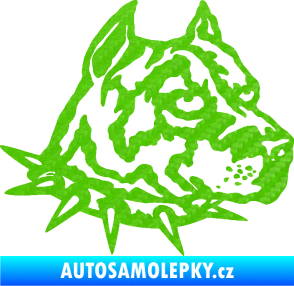 Samolepka Pitbull hlava 006 pravá 3D karbon zelený kawasaki