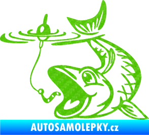 Samolepka Ryba s návnadou 004 levá 3D karbon zelený kawasaki