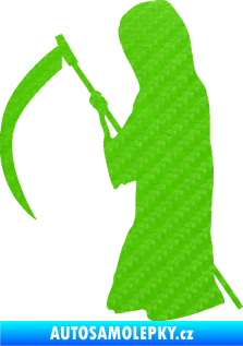 Samolepka Smrtka silueta s kosou levá 3D karbon zelený kawasaki