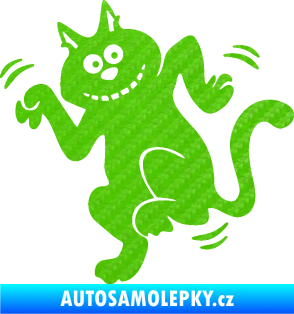 Samolepka Veselá kočka levá 3D karbon zelený kawasaki