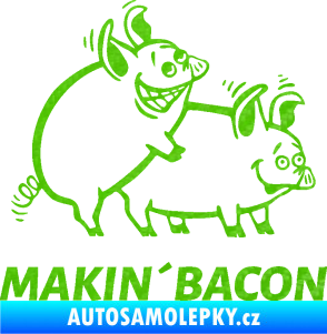 Samolepka Veselá prasátka makin bacon pravá 3D karbon zelený kawasaki