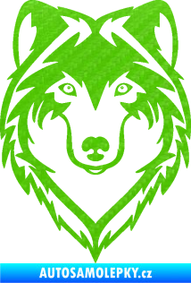 Samolepka Vlk 011 hlava 3D karbon zelený kawasaki