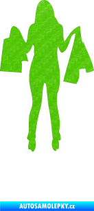 Samolepka Žena na nákupu 003 pravá 3D karbon zelený kawasaki