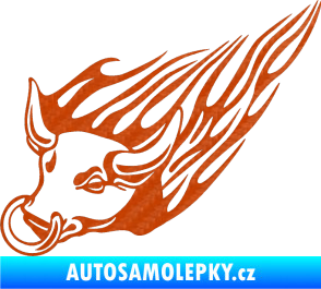 Samolepka Animal flames 010 levá býk s kruhem 3D karbon oranžový