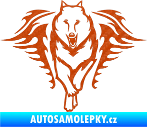 Samolepka Animal flames 039 levá  vlk 3D karbon oranžový