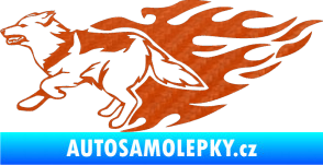 Samolepka Animal flames 090 levá vlk 3D karbon oranžový