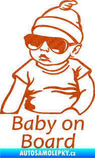 Samolepka Baby on board 003 levá s textem miminko s brýlemi 3D karbon oranžový