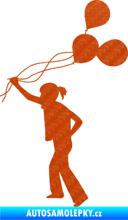 Samolepka Děti silueta 006 levá holka s balónky 3D karbon oranžový