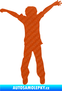 Samolepka Děti silueta 008 pravá kluk skáče 3D karbon oranžový