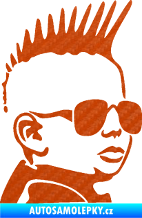 Samolepka Dítě v autě 054 pravá kluk s čírem 3D karbon oranžový