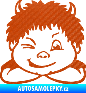 Samolepka Dítě v autě 055 pravá kluk čertík 3D karbon oranžový