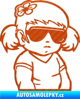 Samolepka Dítě v autě 057 pravá holčička s brýlemi 3D karbon oranžový