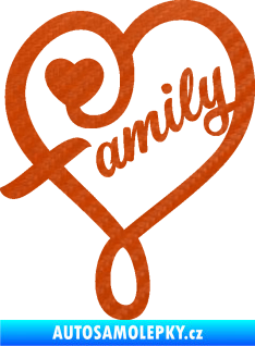 Samolepka Family 001 nápis se srdíčkem 3D karbon oranžový