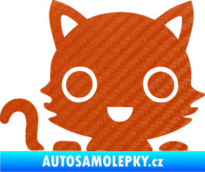 Samolepka Kočka 014 levá kočka v autě 3D karbon oranžový