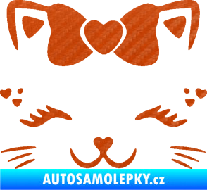 Samolepka Kočka 039 s mašličkou 3D karbon oranžový