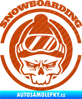 Samolepka Lebka snowboarding 3D karbon oranžový