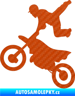 Samolepka Motorka 036 levá  motokros freestyle 3D karbon oranžový