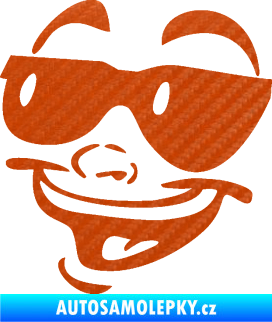 Samolepka Obličej 005 levá veselý s brýlemi 3D karbon oranžový