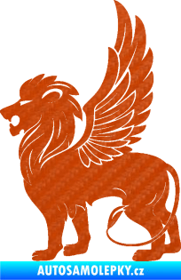 Samolepka Okřídlený lev 001 levá mytické zvíře 3D karbon oranžový