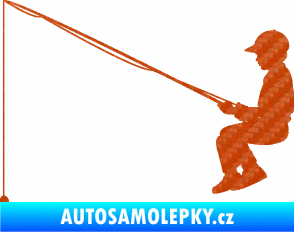 Samolepka Rybář 011 levá chlapec s prutem 3D karbon oranžový