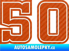Samolepka Startovní číslo 50 typ 5 3D karbon oranžový