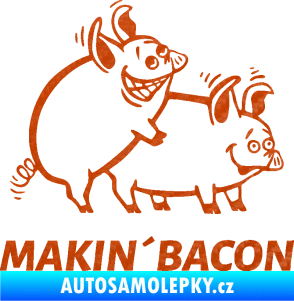Samolepka Veselá prasátka makin bacon pravá 3D karbon oranžový