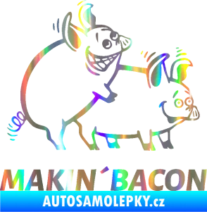 Samolepka Veselá prasátka makin bacon pravá Holografická