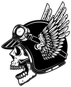 Tištěná lebka 005 levá černobílá okřídlená helma
