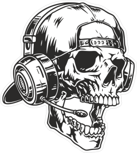 Tištěná lebka 007 pravá diskžokej  DJ se sluchátky