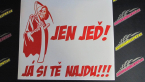Samolepka Jen jeď! Já si tě najdu! levá nápis smrtka s kosou