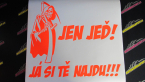Samolepka Jen jeď! Já si tě najdu! levá nápis smrtka s kosou