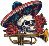Barevná lebka 073 pravá mexická s trumpetou