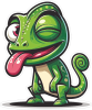 Barevný chameleon 008 levá mrká s vyplazeným jazykem