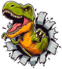 Barevný dinosaurus 018 levá Tyrannosaurus Rex leze z díry