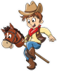 Barevný kluk 003 levá kovboj na dřevěném koni