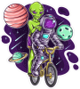 Barevný kosmonaut 007 pravá na kole s ufounem