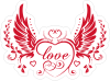 Love srdce nápis s křídly červenobílý