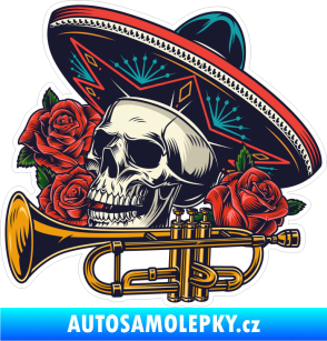 Samolepka Barevná lebka 073 levá mexická s trumpetou