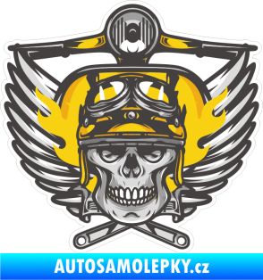 Samolepka Barevná lebka 178 moto s křídly